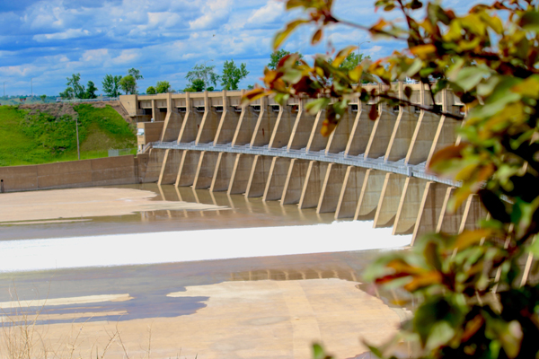 Water flows through spillway